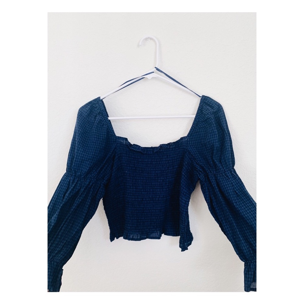 Blue Gingham Crop Blouse